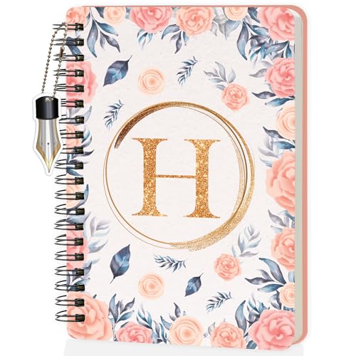 Image of Jhingalala Diaries - A5 Hardbound Floral Design Diary Cover With Initial Letter Wiro Notebook Diary With Dangler I Spiral Notebook With Planner and Calendar 2024 I 160 Undated Ruled Pages (Initial H)