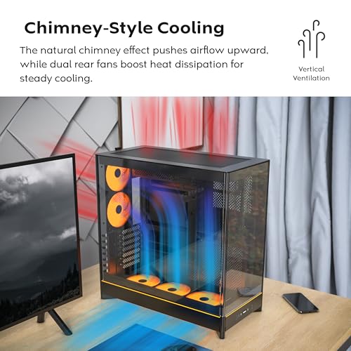 Montech HS02, Atx Mid-Tower Pc Case, Gaming Pc, High-Airflow, Reversible Layout, Sturdy Curved Tempered Glass Front Panel, Sink-In Design, Toolless Panels, Black, Us - 9