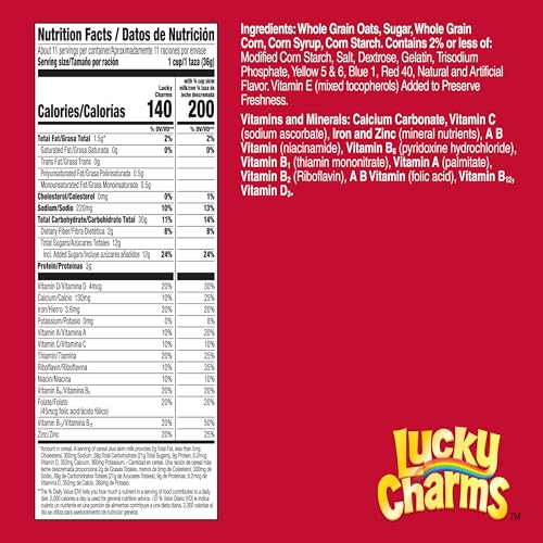 Lucky Charms Gluten Free Cereal with Marshmallows, Kids Breakfast Cereal, Made with Whole Grain, Large Size, 14.9 oz
