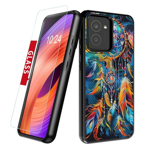 for HMD Vibe Phone Case with Screen Protector(Dreamcatcher Feathers) Art Deco Design, Full Body Heavy Duty Shockproof Anti Slip Texture Dual Layer Cover, Stylish Protection for HMD Vibe Case