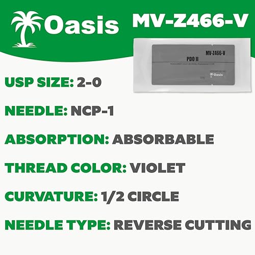 Image of Oasis Vet PDO (Polydioxanone) Surgical Suture, 2-0, (CP-1) 1 /2 37mm Reverse Cutting Needle, 75cm, 12 /Box, Veterinary Use