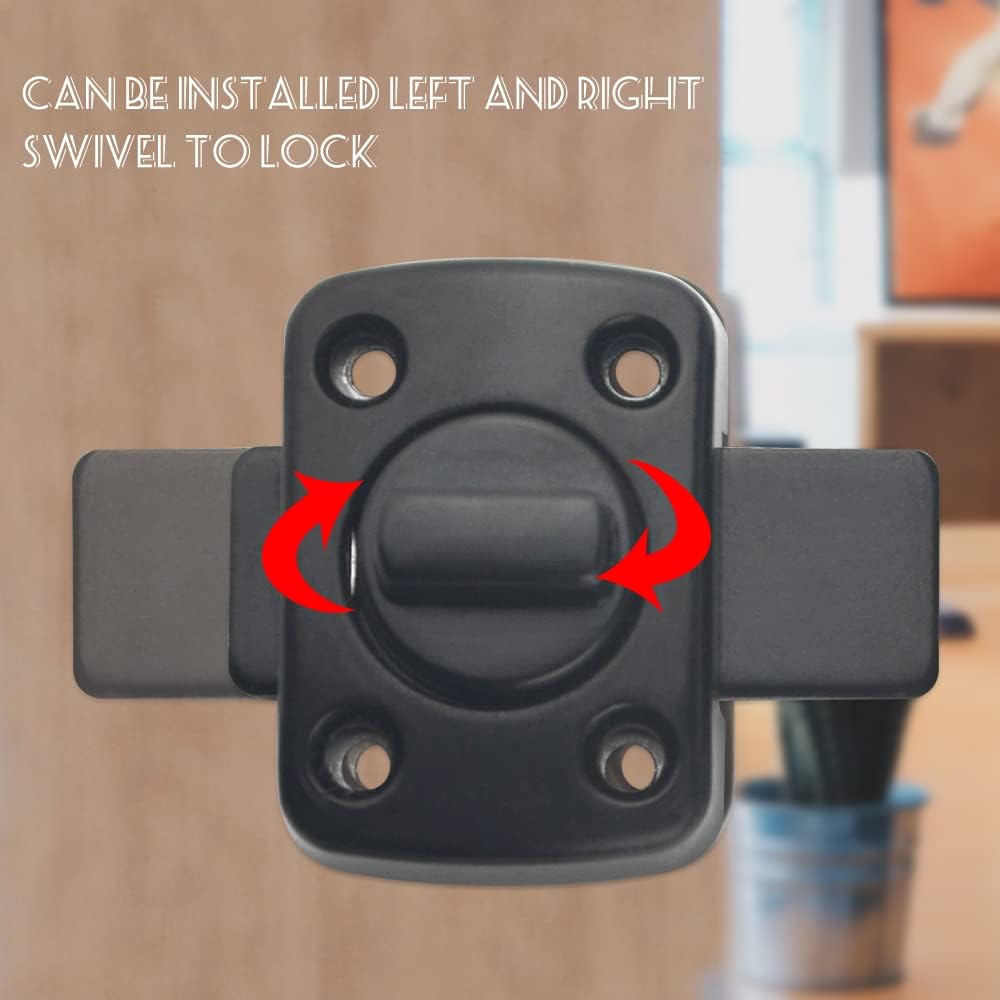 2Pack Rotate Bolt Door Catch Gate Catches Security Door Slide Lock Revolving Door Fence Lock (Black)