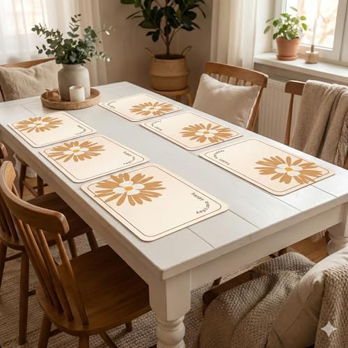 Image of YELONA Leather Dining Table Placemats Set of 6 - Waterproof, Heat Resistant, Anti-Slip, Easy to Clean Table Mats for Dining Table, Kitchen & Home Decor (Ivory White, 40 x 30 cm)
