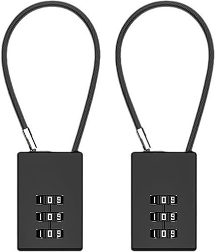 2 cerraduras de combinación de 3 dígitos con cable de acero, cerraduras de cable de aleación de zinc, candado de cable de alambre para equipaje,