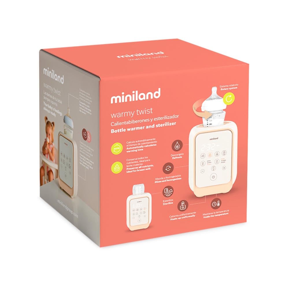 Miniland Warmy Twist Podgrzewacz do butelek i sterylizator 5 w 1 z mieszadłem, ogrzewanie, mieszanie, rozmrażanie i utrzymanie temperatury | System obrotu, tryby pielęgnacji Nutri i natychmiastowa