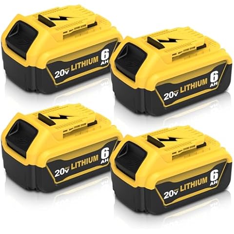 4-Pack 6.0Ah DCB206 Replacement for Dewalt 20V Max Battery Compatible with Dewalt 20V Battery Lithium DCB207 DCB204 DCB201 DCB200 Series Power Tools (Yellow) Cover