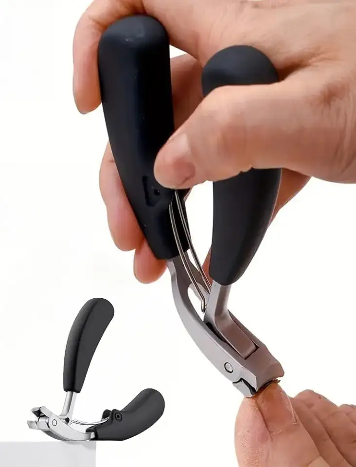 1 cortador de unhas profissional, estilo moderno, lâmina de aço inoxidável, borda côncava, abertura ampla, anti-respingos, cabo longo, aparador de cutículas curvas para unhas grossas, adequado para