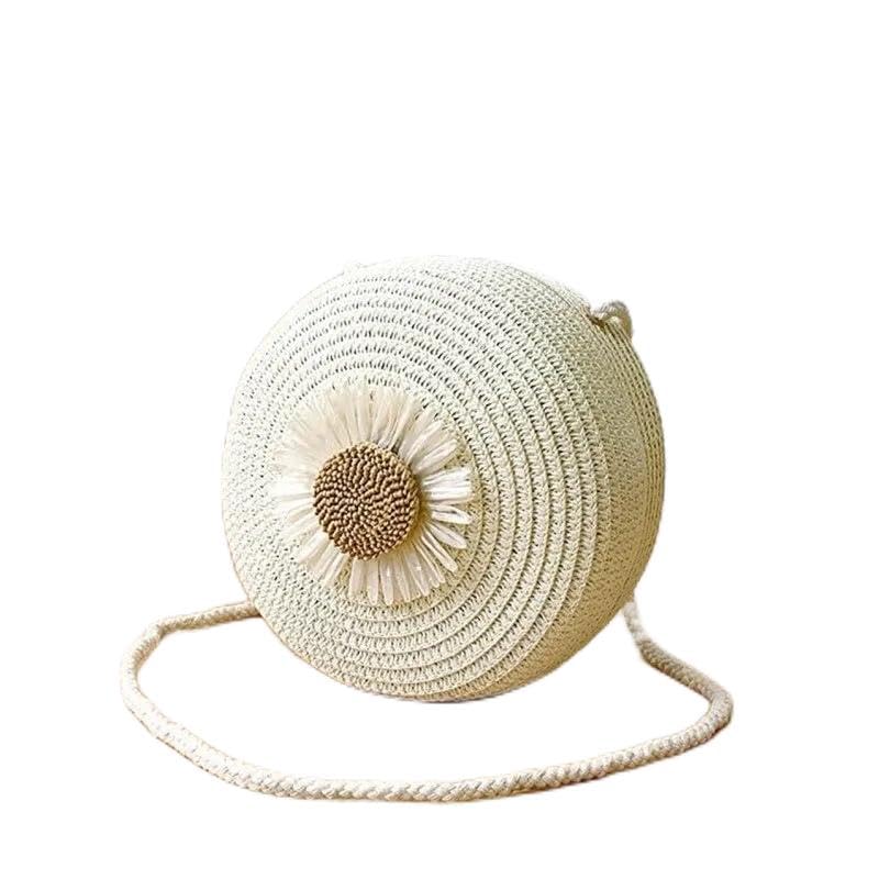 Generic GABITI - BOLSO REDONDO DE PAJA, CON FLOR, COLOR PAJA, CLARO, COMODO, PLAYA, VACACIONES, CIUDAD, CUALQUIER OCASION, REGALO, CUMPLEAÑOS, PRIMAVERA, VERANO.