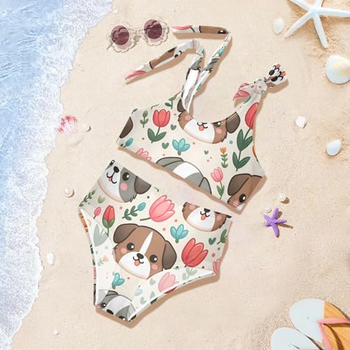 Girls' Bikini Set, Cute and Simple Little Dog Head Kids Swimsuit 2 Pcs Beach Bathing Suit4