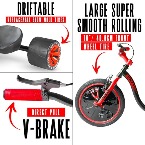Image of Madd Gear Drift Trike for Kids Ages 5+, 16 inch Front Wheel, Adjustable Seat