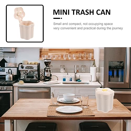 Image of Cabilock Mini Desktop Trash can with Lid Flower Shaped Flip-on Waste Bin Small Garbage can for Office Bedroom Table Organization