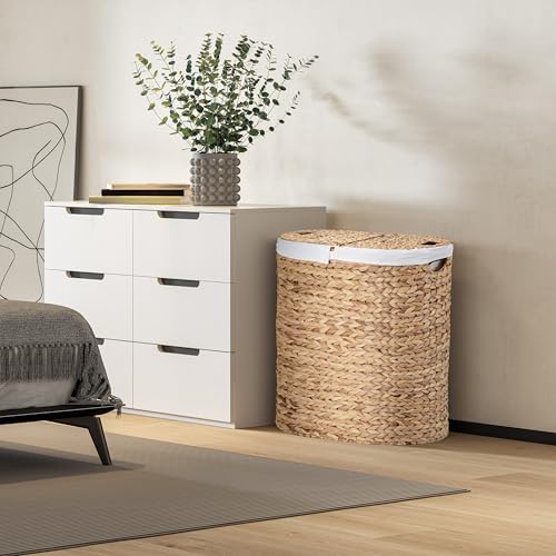 Seville Classics Premium Handwoven Portable Laundry Bin Basket with Carrying Handles, Household Storage for Clothes, Linens, Sheets, Toys, Water Hyacinth, Oval Hamper - Image 2