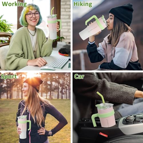 Image of MOOKA 1200ML Stainless Steel Tumbler Hot and Cold with Handle and Lid 2 Straw, Double Insulated Cup 100% Leak Proof Mug Cupholder for Gym, Travelling (Pink White)