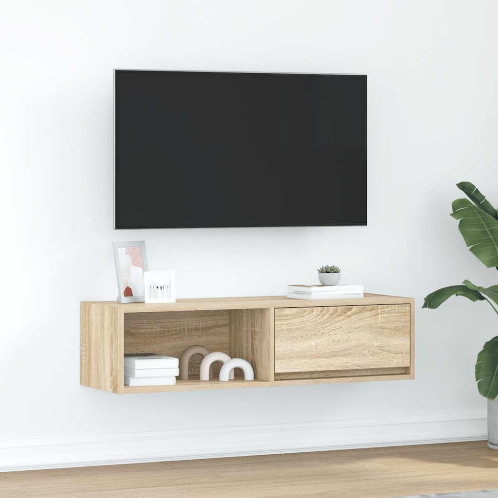 Dąb Sonoma szafka pod telewizor, 100 x 31 x 25,5 cm, materiał drewnopochodny, montaż ścienny, miejsce do przechowywania do salonu, konsola medialna