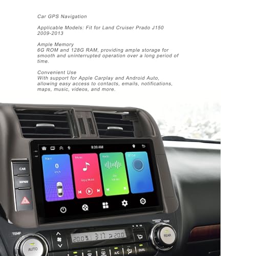 Reprodutor Multimídia, Navegação Gps do Carro 9 Polegada 6g Rom 128g Carplay Sem Fio 1080p Hd para A