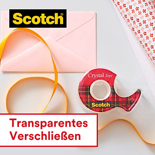 Scotch Crystal Klebeband, 19 mm x 7.5 m, 2 Rollen und 1 GRATIS und Handabroller - Allzweck-Klebeband für die Reparatur, Verschließen von Dokumenten