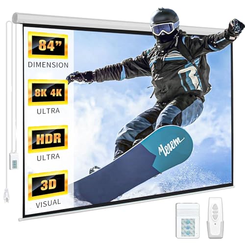 DINAH 84 Inch Electric Projector Screen with Remote, Automatic Air Indoor Drop Down, Motorized 4K 3D HD Projection for Movies