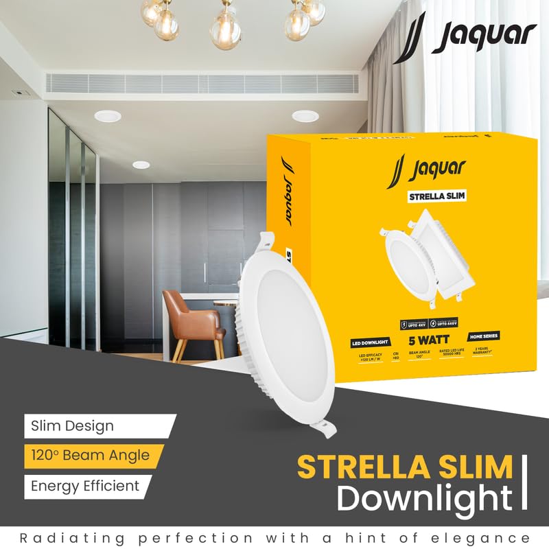 Jaquar Strella Slim 5W Round Recess Down Light - Cool White, Energy Efficient LED Ceiling Light for Home and Office (Pack of 5) 1