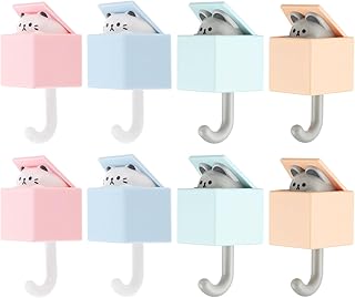 8 Packs Cat Hooks for Wall, Creative Adhesive Cute Pet Hook Coat Hook, Cat and Mouse Key Hooks for Key, Scarf, Hat, Towel, Coat, Bag, Utility Cats Hook for Wall Hanging Decorations