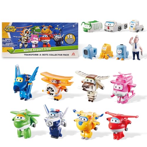 Super Wings Transform-a-bots Les Avions de Ligne du Monde, Série 2, (Pack de 15 figurines de 5 cm),Jouet Enfant 2 3 4 5 6 7 8 Ans Garcon Fille
