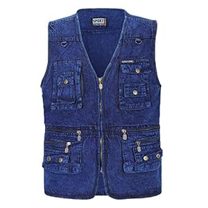 KTWOLEN Heren Outwear Casual Jeans Gilet Jas Motorfiets Cowboy Vest Gewassen Kleur Denim Vest met 16 Zakken