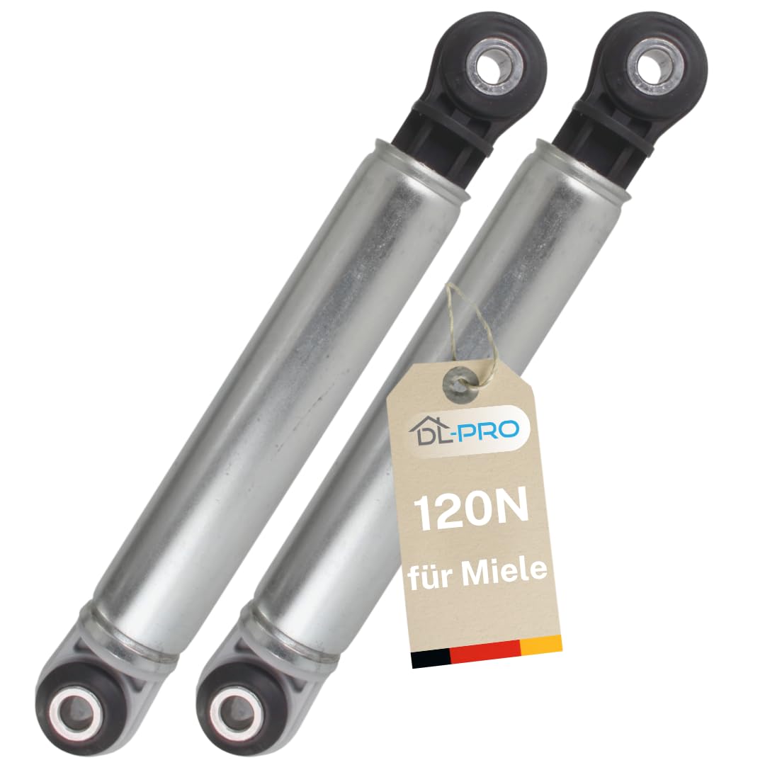 DL-pro Lot de 2 amortisseurs pour machine à laver Miele 4500826, 4151285 et Bosch Siemens Constructa 107654, 105523, 118869 - Alésage 8 mm d'épaisseur 120 N - Pièce de rechange - Amortisseur de
