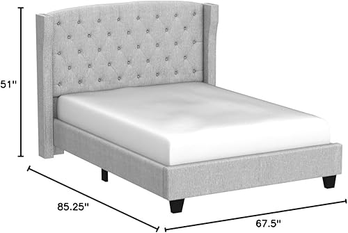Miniatura 28 de Rosevera Essential - Base de cama de plataforma con cabecera capitoné tapizada de tela, soporte de listones de madera, fácil montaje, tamaño King,