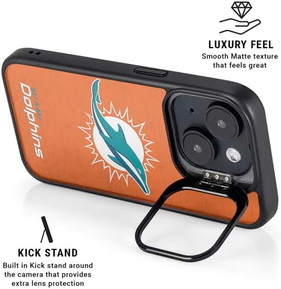 Skinit Kickstand Phone Case Compatible with iPhone 16 - Officially Licensed NFL Miami Dolphins Distressed- Orange Design
