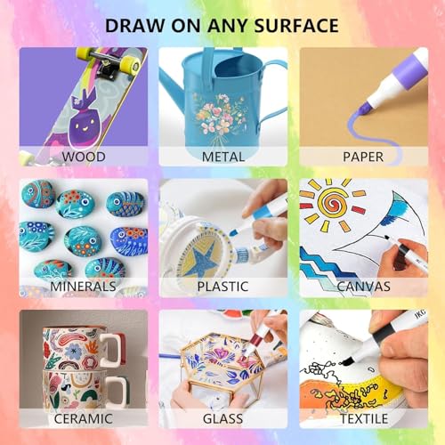 Image of Amitasha 24 Colors Acrylic Markers Paint Pen Set, Premium Acrylic Pens for Wood, Canvas, Stone, Rock Painting, Glass, Ceramic Surfaces, DIY Crafts Making Creative Art Supplies