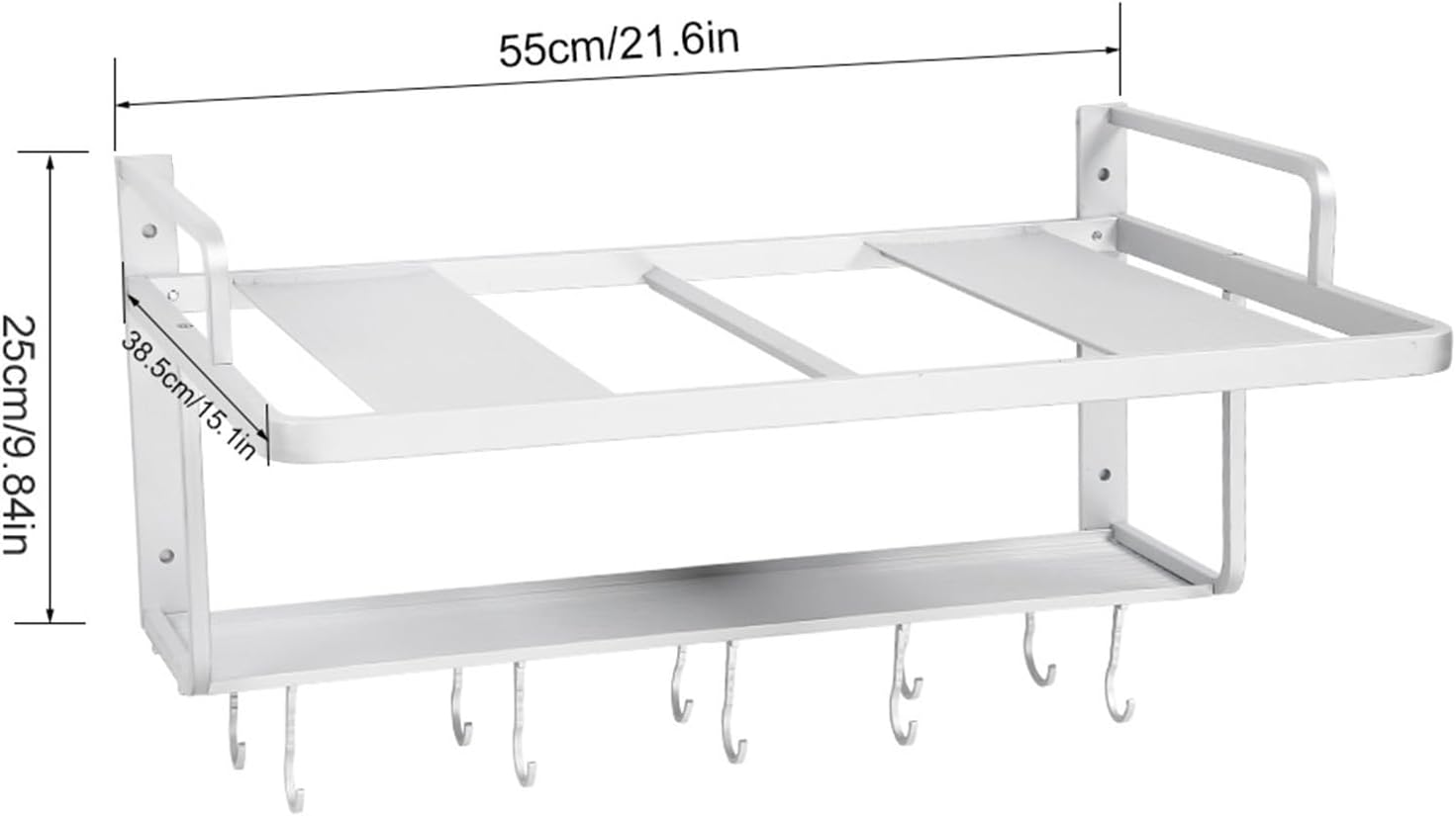 Space Aluminum Wall Mount Microwave Oven Rack, Double Layer Kitchen Storage Shelf Organizer, Hanging Storage Solution