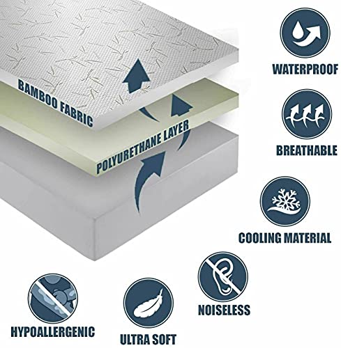 Bamboo Mattress Protector with Zipper - 100% Waterproof Queen Size Cooling Mattress Cover - Ultra Soft Jacquard Fabric Breathable Noiseless Mattress Pad Covers - Zippered Mattress Encasement by DreamField Linen - Used condition - Image 6