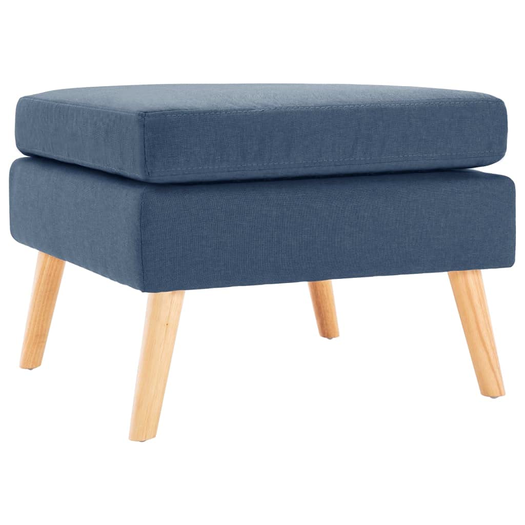Pouf repose-pieds pour salon en tissu bleu, ottoman carré avec structure en bois stable
