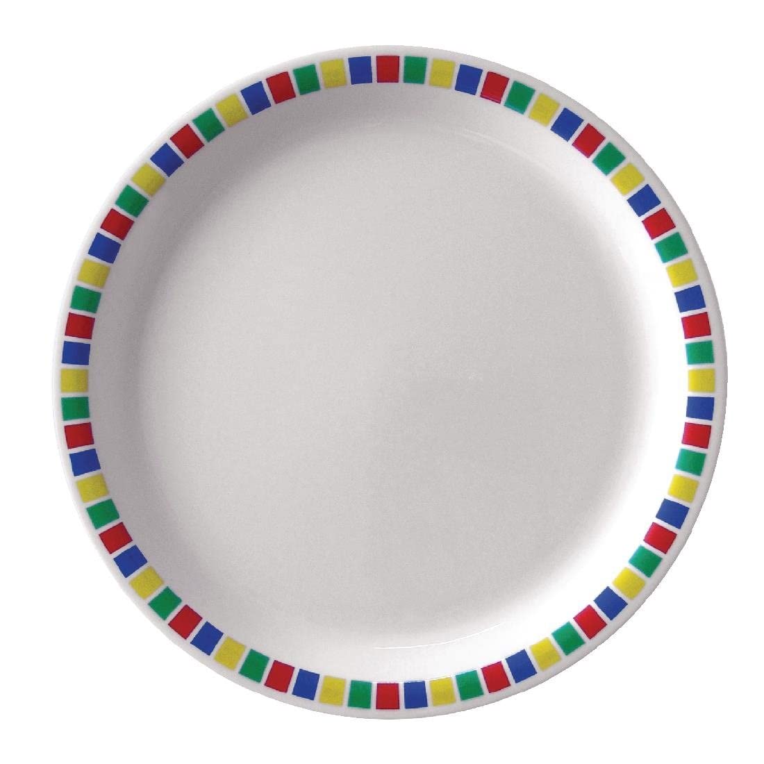 Olympia Kristallon Fairground Style Dinner Plates Set 23 cm/9 inch (Pack of 12), White & Multi-Colour, Temperature Range: -20° to 120°C, Scratch - Chip & Stain Resistant, DP981