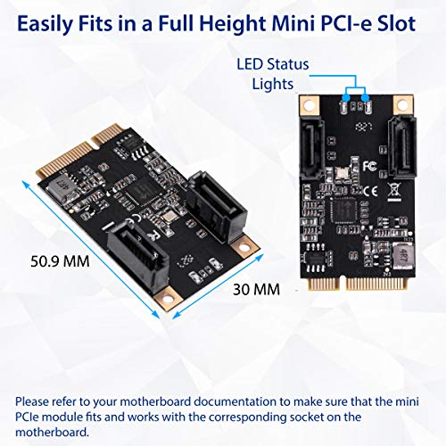 Image of IO CREST M.2 22x42 PCIe Interface to 2 Port SATA III Expansion Card Jmicro JMB582 Chipset, Add Two SATA 3.0 Ports to Any M.2 M-Key Slot SI-MPE40150