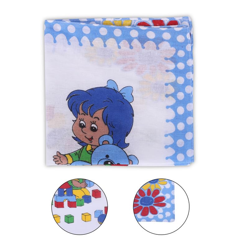 e kysa dailly premium cotton Handkerchief hanky collection for Kids/Children with an easy wash, Size 30 x 30 CM, Pack of 6, White background, Mix Color Prints 4