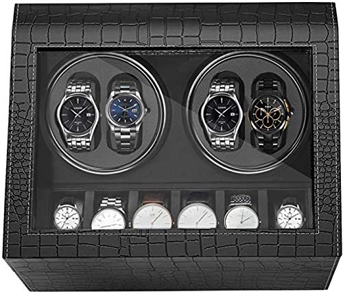 Cofanetto Carica 4 Orologi Automatici Espositore Nero in Eco Pelle Watch Winder Scatola Movimento Rotatorio