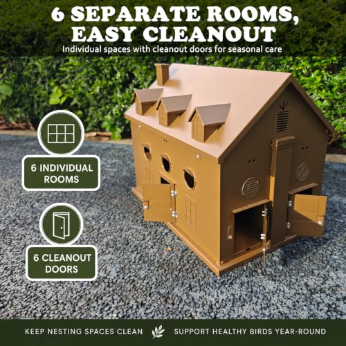 Image of Preassembled 6-Room Metal Birdhouse with Pole, 7-Prong Stake