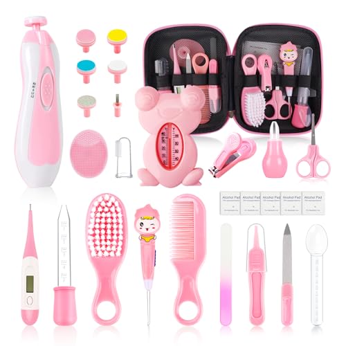 Image of Baby Healthcare and Grooming Kit,27 in 1 Baby Electric Nail Trimmer Set, Baby Grooming Kit,Newborn Nursery Health Care Set,Infant Comb,for Newborn Infant Toddler Kids (Pink)