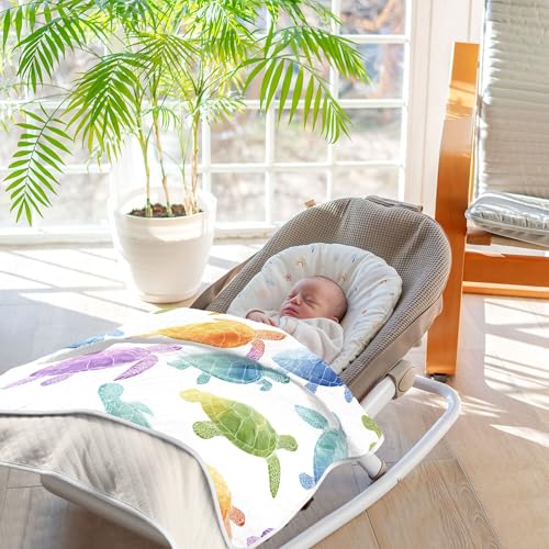 Image of Colorful Sea Turtles Baby Blankets Soft Warm Crib Stroller Blanket for Toddler Newborn Girls Boys 30x40in