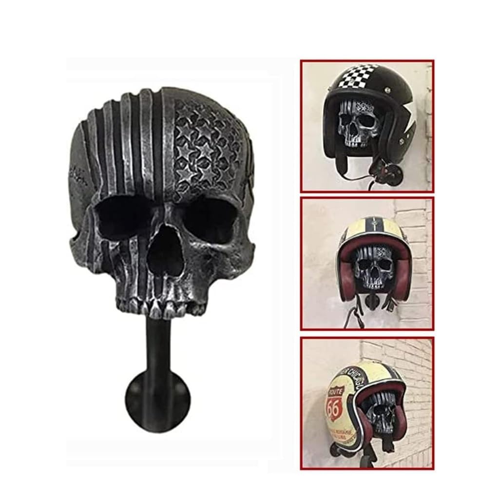 Porta Casco da Moto con Teschio,Supporto a Parete per Casco da Moto in Resina Rimovibile, Gancio per Casco da Bici, per Caschi da Baseball, Pallacanestro(Gray)
