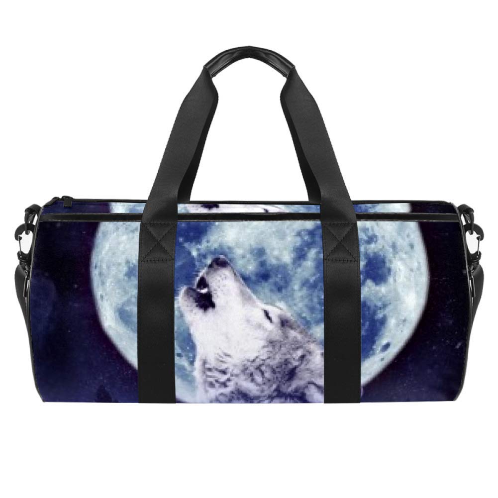 Wolf Howling Duffel Shoulder Carry Bag Canvas Travel Bag for Gym Sports Dance Travel Weekender