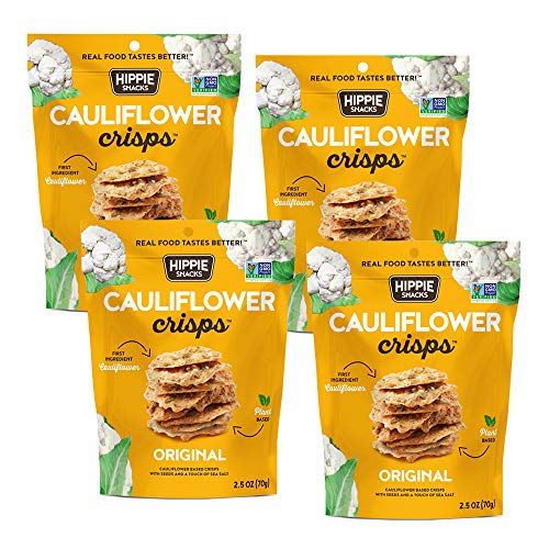 Hippie Snacks Cauliflower Crisps, Original, High Protein, Gluten Free Snack or Crackers for Charcuterie Boards, 2.5oz (Pack of 4)
