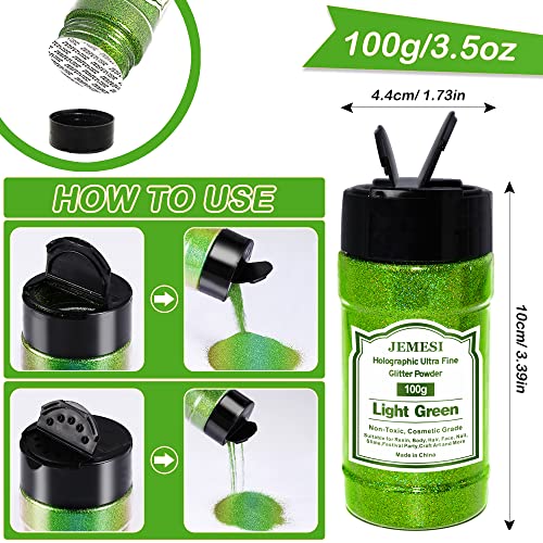 JEMESI 100g Glitzerpulver Grün Holographisches Glitzerpulver für Epoxidharz Nägel Gießen Körperkunst und Dekoration