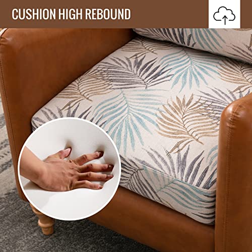 Icoget Accent Armrest Single Sofa Chair Fabric And Leather, Mid-Century Modern Chair W/Rubberwood Legs For Small Spaces, Comfy Living Room Upholstered Chair For Relaxing Reading - Brown #TOP3