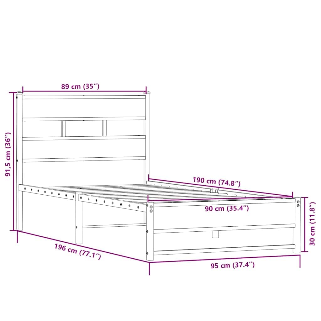 vidaXL Cadre de lit en métal sans Matelas chêne Sonoma 90x190 cm