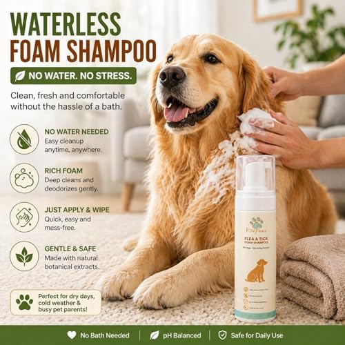 Flea & Tick Dog Waterless Foam Shampoo – No Rinse Grooming Formula – Gentle Care Coat Cleansing – Fresh Clean Scent – Dry Shampoo for Dogs and Puppies-200 ml (6.7 fl oz) — view 5