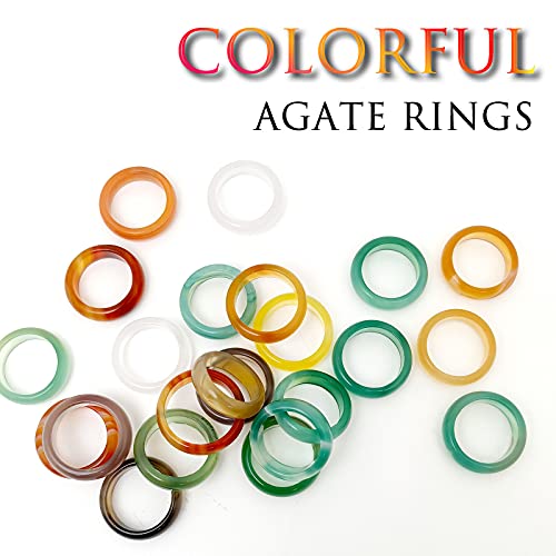 Morchic 10Pcs Agate Band Rings For Women, Smooth Assorted Size Mulit Color 6Mm Thick #TOP2