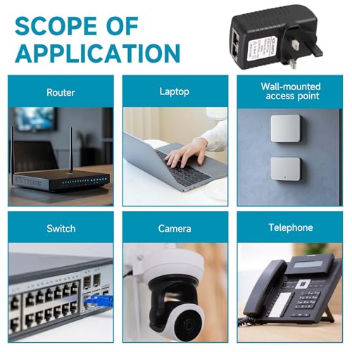 Lueden 48V 0.5A POE Injector DC Power Supply Adapter Over Ethernet Adapter with UK Plug POE Adapter UK Wall Plug for 12V 24V 48V IP Phone Wireless Access Points Security Cameras Devices, Black - Image 5