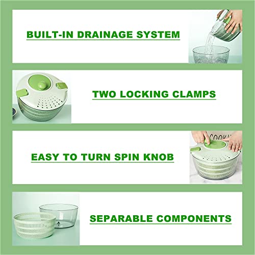 Suntchen Multi-Use Salad Spinner Set for Lettuce Vegetables Fruit Spinner Dryer Washer Drainer Crisper Strainer, 4.2 Quarts