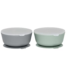 WeeSprout Suction Bowls for Baby & Toddlers (Set of 2) - 100% Silicone w/Plastic Lid - Leak Proof Feeding Supplies - Dishwasher & Microwave Safe Infant Dinnerware w/Extra Strong Base